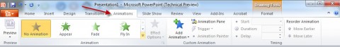 Animations tab in PowerPoint 2010 A new tab makes it easier to add animations
