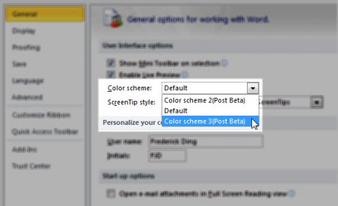 Colour schemes in Office 2010 Technical Preview Seems the colour schemes aren't available in the Technical Preview