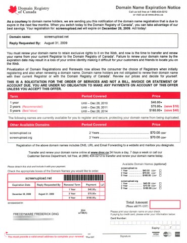 Domain Registry Scam letter The letter is sure to make inexperienced domain owners panic.