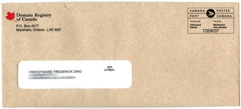 Domain Registry Scam envelope The letter comes in an envelope that almost looks like it's from the Government of Canada