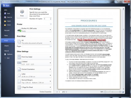 Printing in Word 2010 Printing in Word 2010 is a streamlined process