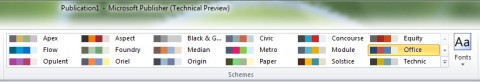 Publisher 2010 ribbon Too much space is dedicated to the colour schemes