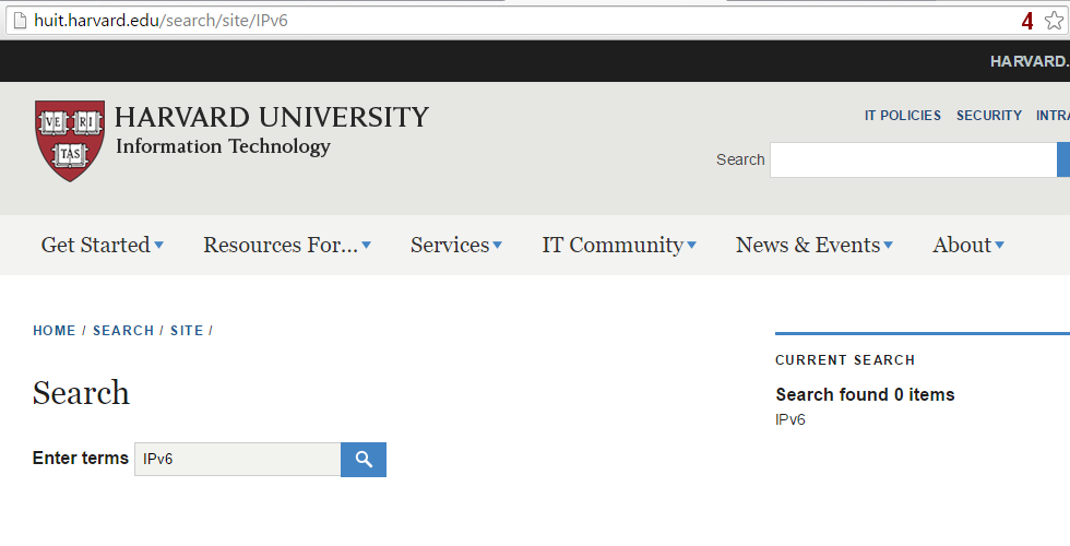 Harvard University Information Technology - no search results for IPv6