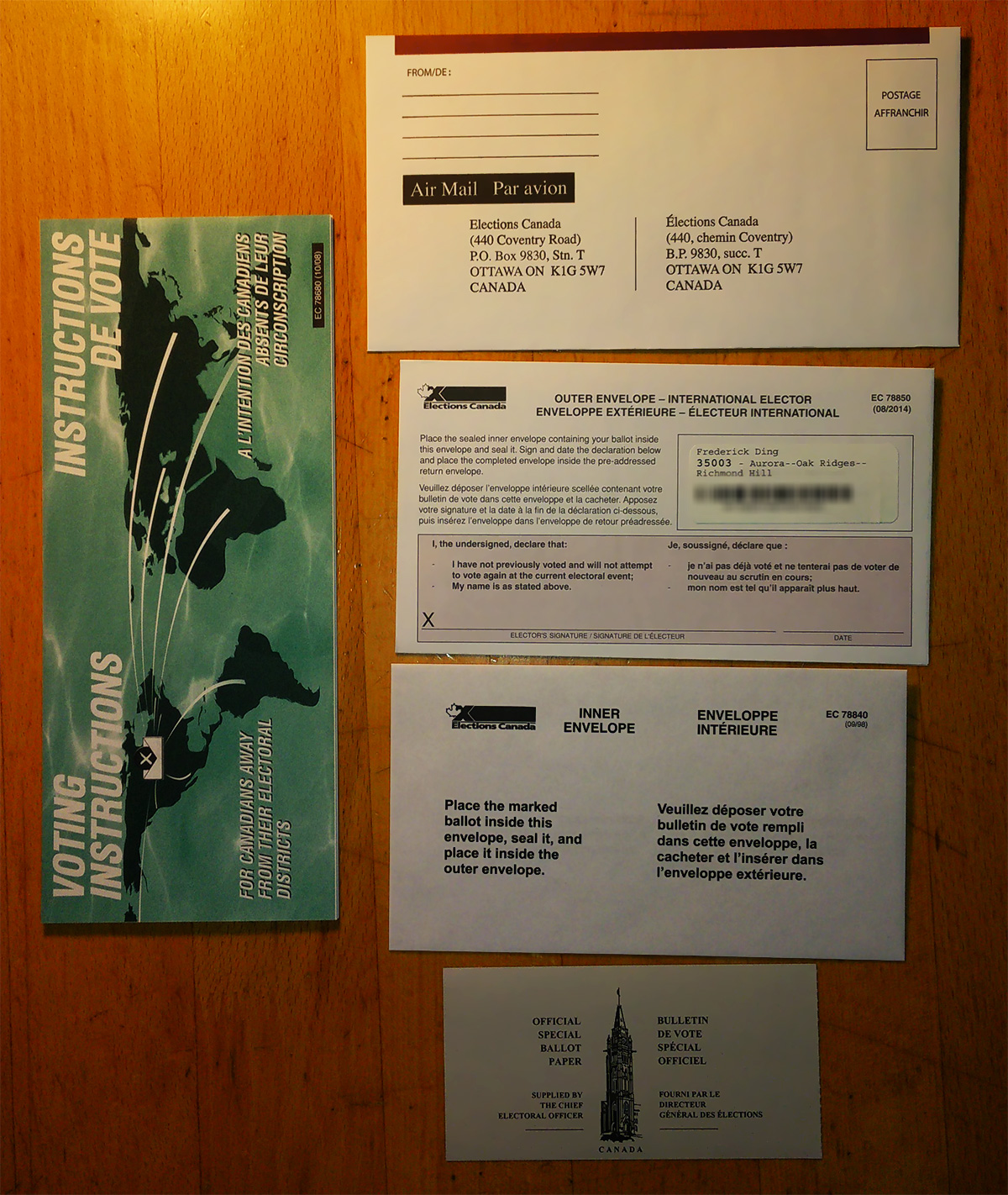 Voting kit for special ballot