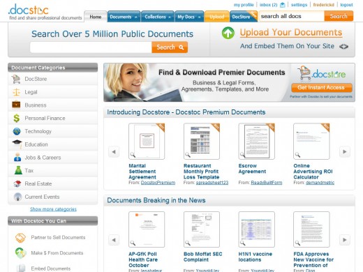 Docstoc's clean and professional home page Docstoc's clean and professional home page