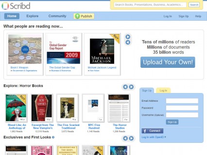Scribd's home page, which is beautiful