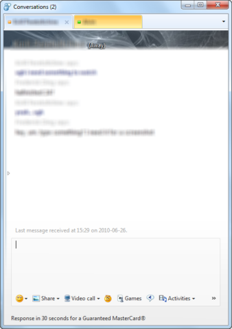 Tabbed chat window in Windows Live Messenger Wave 4