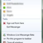 Windows 7 taskbar menu for WLM Wave 4