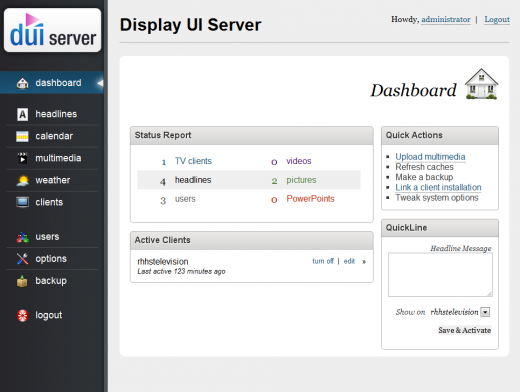 Display UI dashboard
