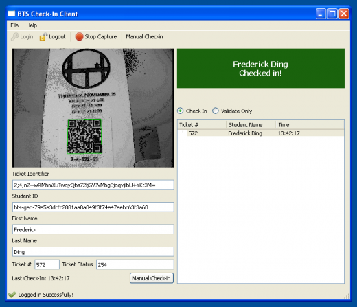 Successful check-in using Barcode Ticket System