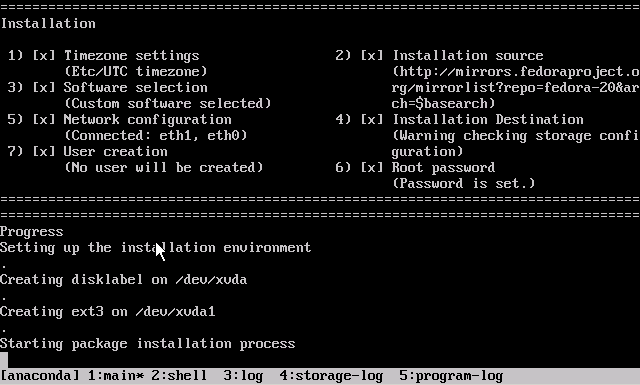 Anaconda beginning installation of Fedora 20 in XenServer
